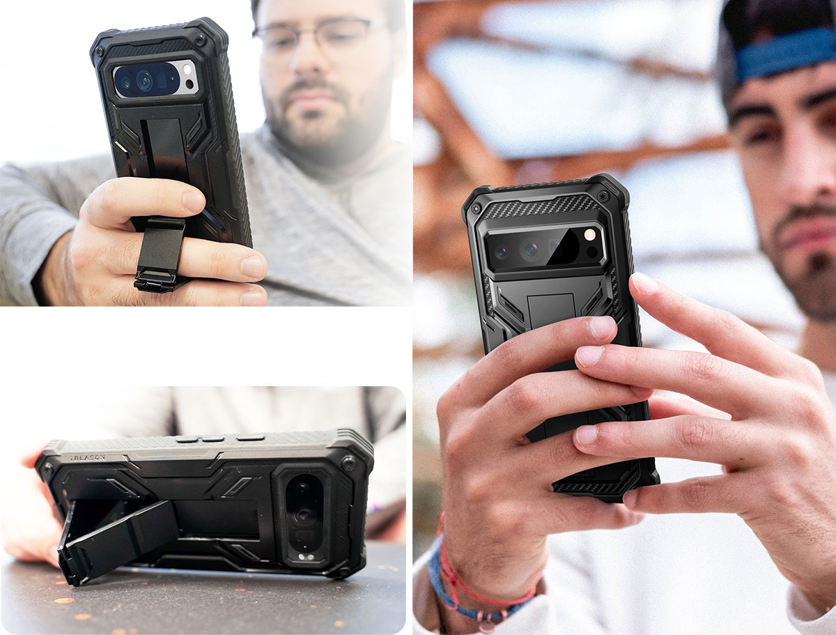 Etui pancerne z osłoną na ekran, z wbudowaną podstawką i kaburą z klipsem Supcase i-Blason Armorbox do Pixel 9 / 9 Pro, czarne